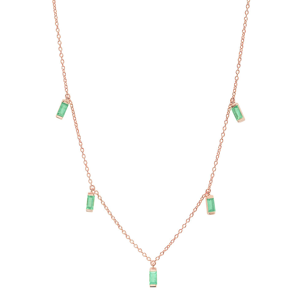 14K Rose Gold Emerald Baguette Necklace